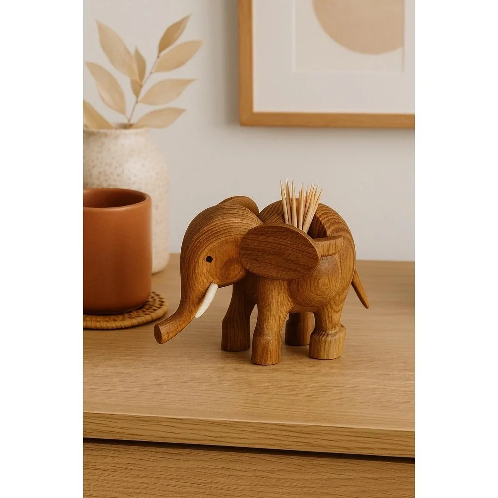 MCM Elephant Toothpick Holder‎ Wood Bar Cart Pick Holder Appetizers Cocktails C